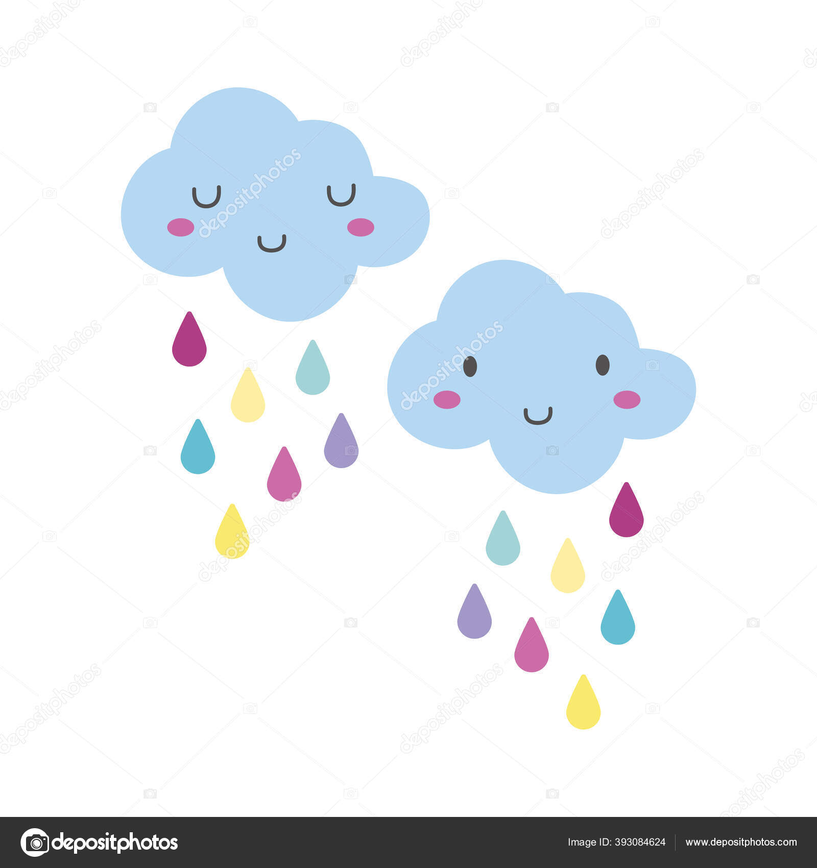 Nuvens chuvosas kawaii mão desenhar ícone de estilo imagem vetorial de  yupiramos© 393084624